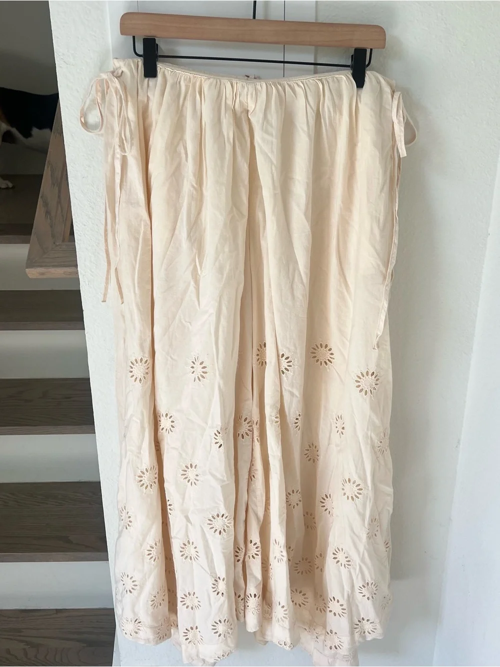 Free People Cream Eyelet Wide-Leg Pants
